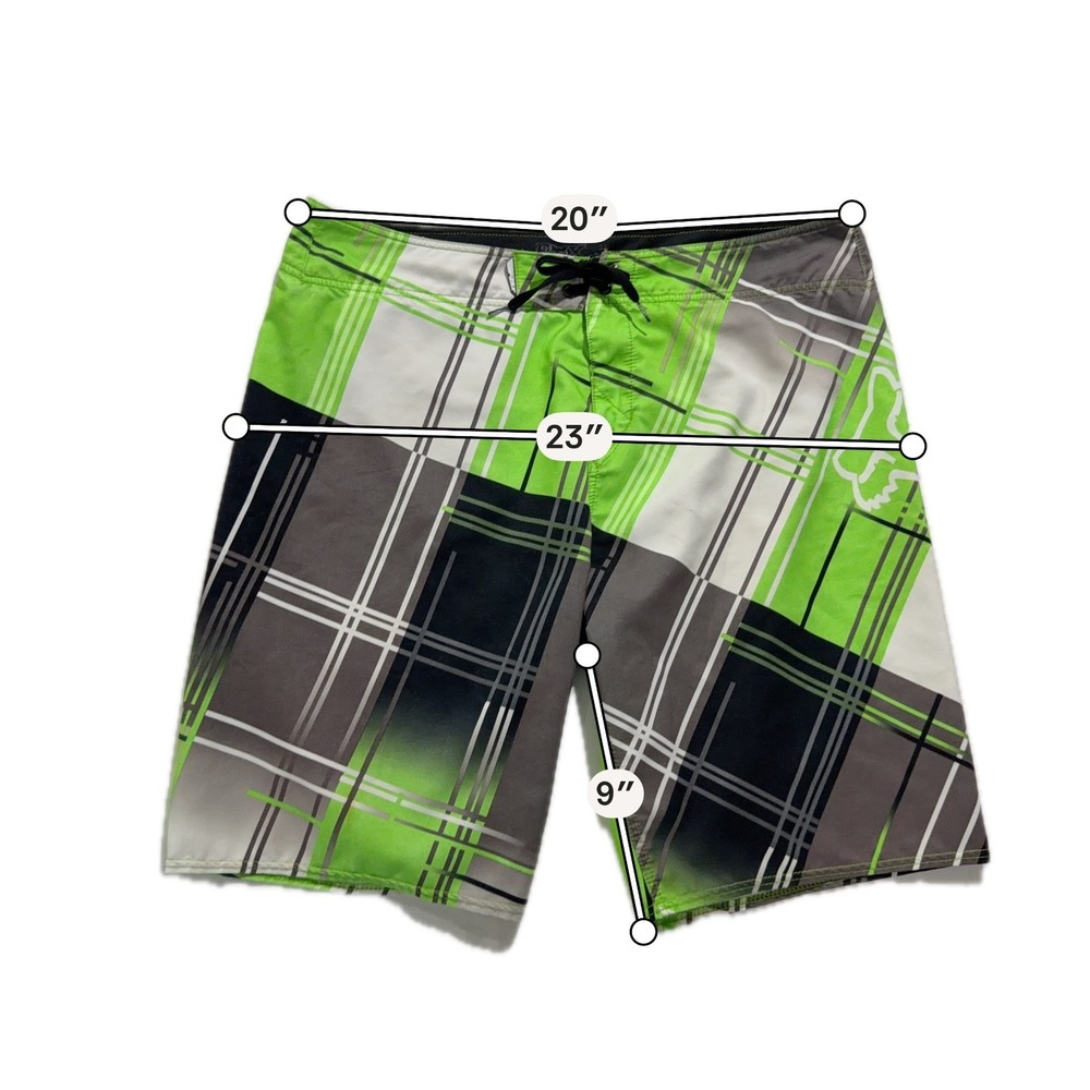 Fox Racing Neon Green Plaid Board Shorts Size 38 - Picture 4 of 4